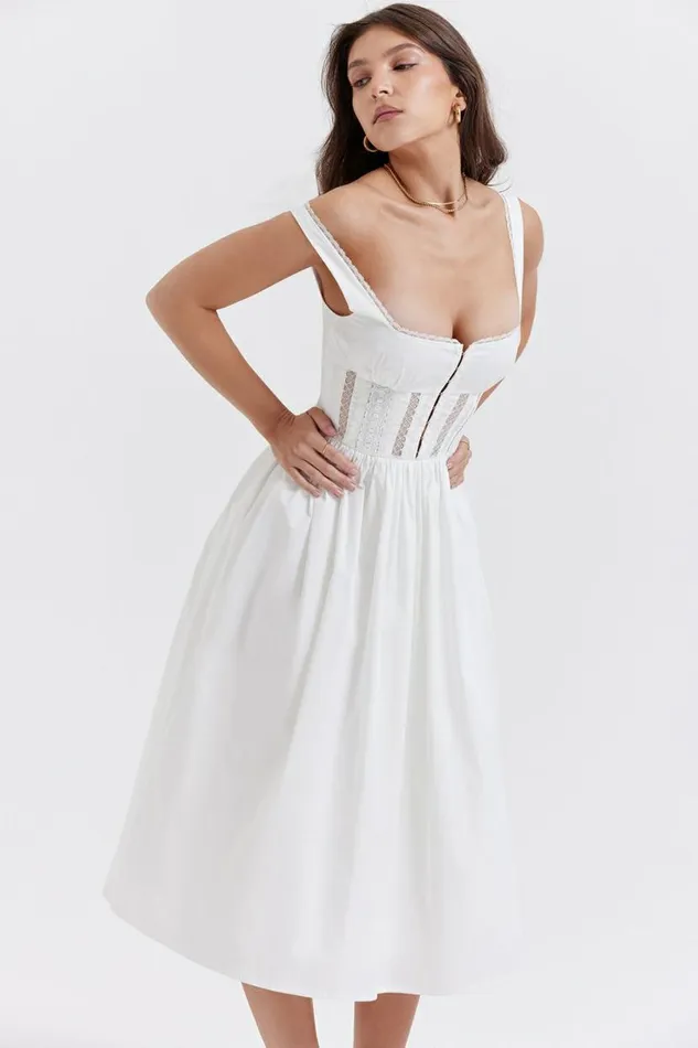 Women Perle White Lace Trim Midi Dress House Of CB Dresses
