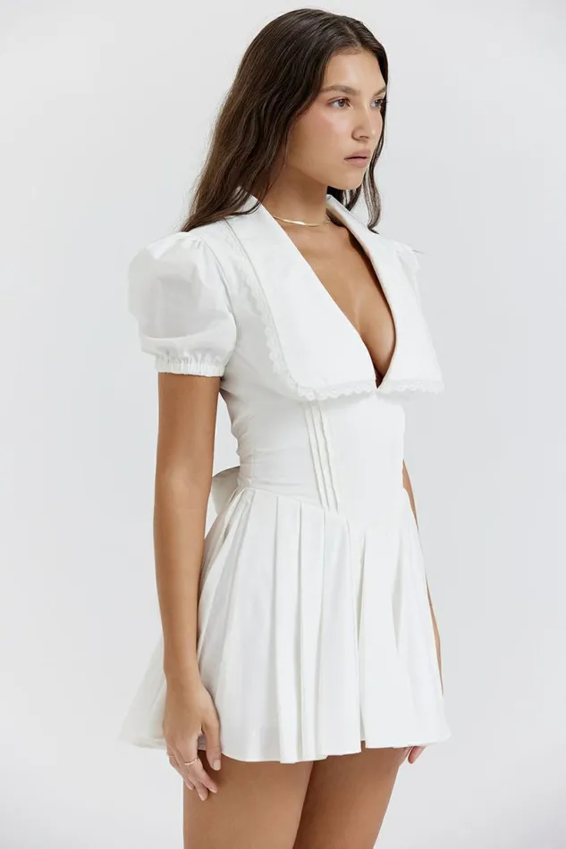 Women Piera White Pleated Mini Dress House Of CB Dresses