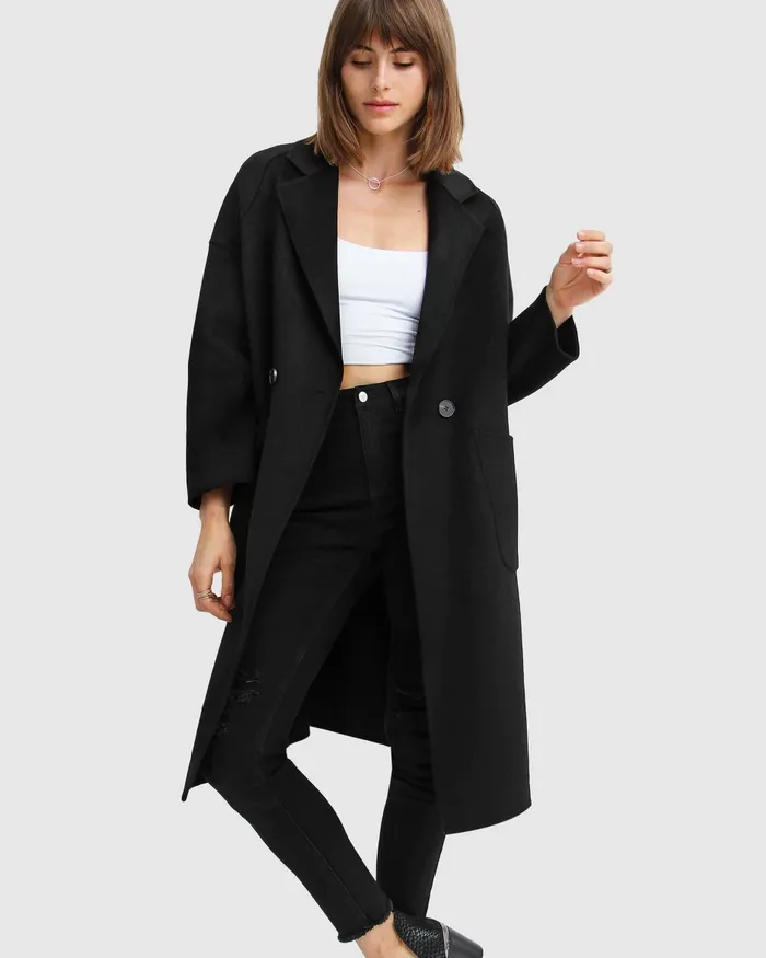 Women Publisher DoubleBreasted Wool Blend Coat 8211 Black Coats and Jackets Belle and Bloom