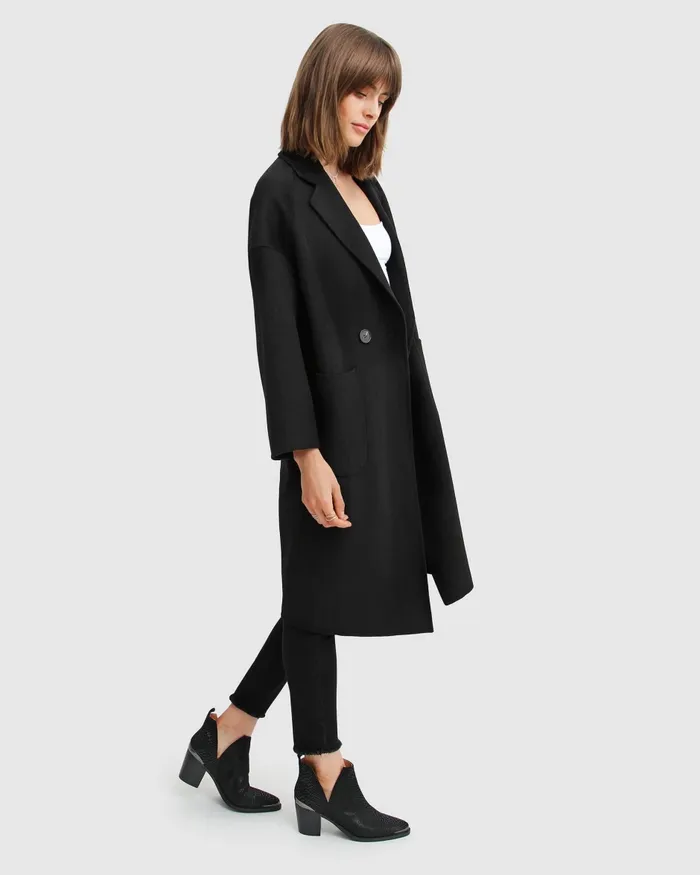 Women Publisher DoubleBreasted Wool Blend Coat 8211 Black Coats and Jackets Belle and Bloom