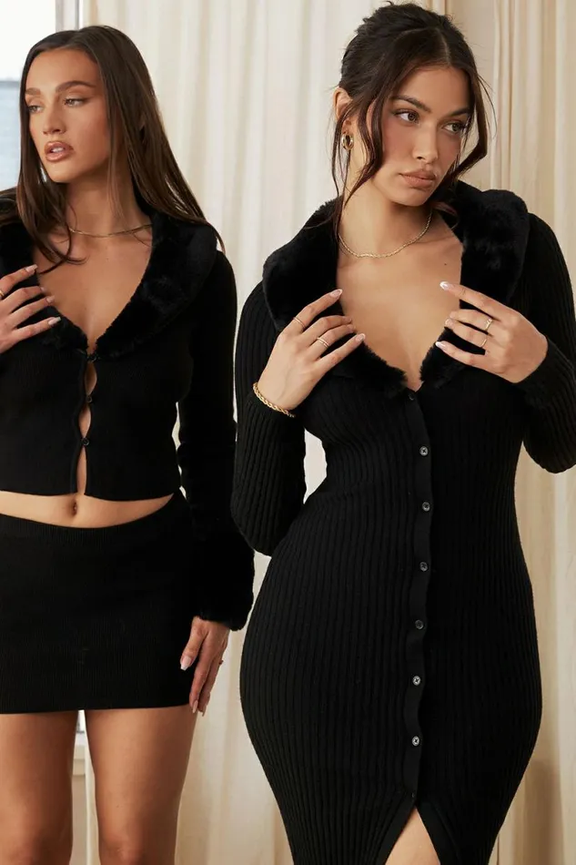 Women Raine Black Faux Fur Trim Dress House Of CB Dresses Women Raine Black Faux Fur Trim Dress House Of CB Dresses