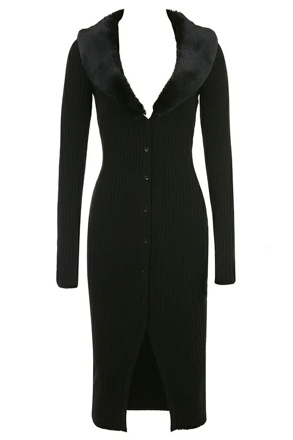 Women Raine Black Faux Fur Trim Dress House Of CB Dresses Women Raine Black Faux Fur Trim Dress House Of CB Dresses