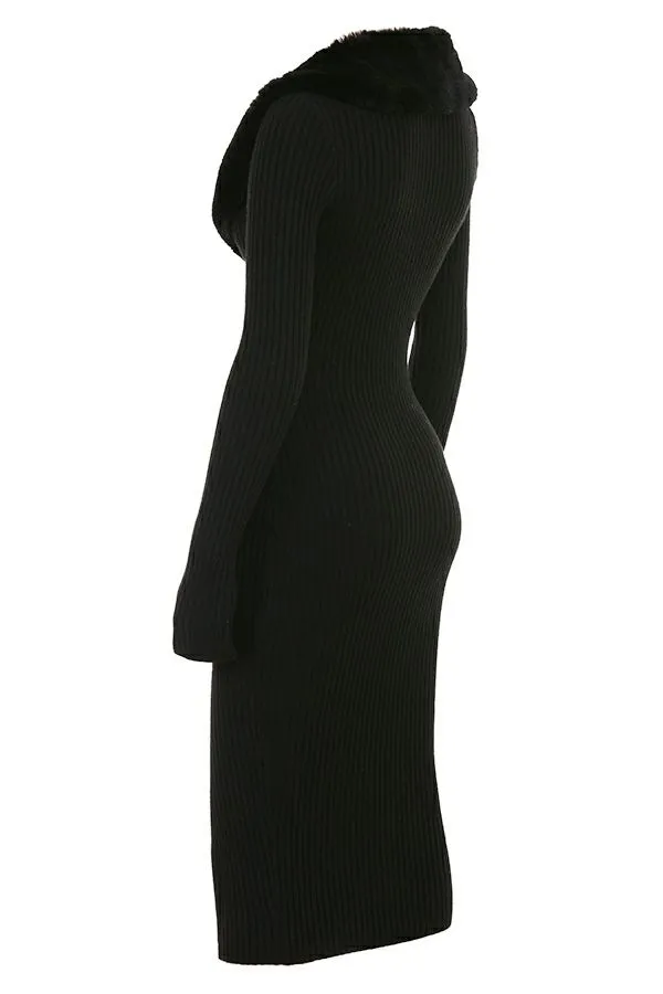 Women Raine Black Faux Fur Trim Dress House Of CB Dresses Women Raine Black Faux Fur Trim Dress House Of CB Dresses