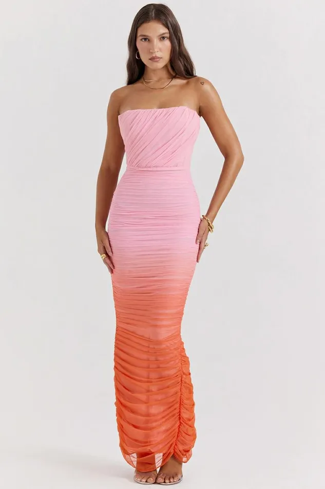 Women Sapphire Ombre Gathered Maxi Dress House Of CB Dresses Women Sapphire Ombre Gathered Maxi Dress House Of CB Dresses