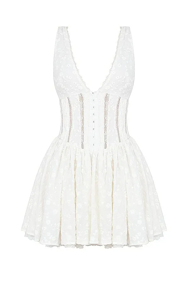 Women Sarita White Cotton Broderie Anglais Plunge Mini Dress House Of CB Dresses Women Sarita White Cotton Broderie Anglais Plunge Mini Dress House Of CB Dresses