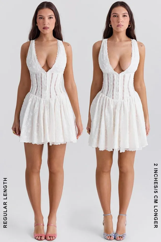 Women Sarita White Cotton Broderie Anglais Plunge Mini Dress House Of CB Dresses Women Sarita White Cotton Broderie Anglais Plunge Mini Dress House Of CB Dresses