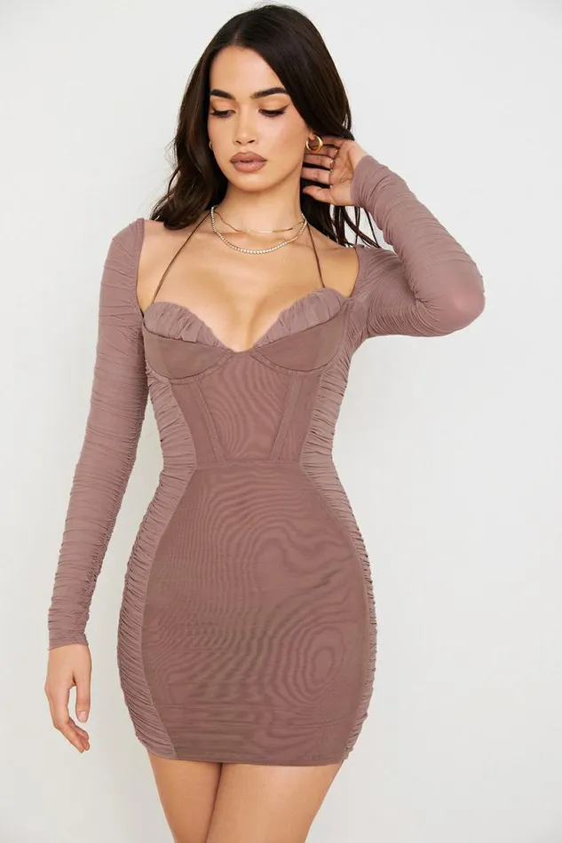 Women Sebastiana Mocha Ruched Corset Mini Dress House Of CB Dresses Women Sebastiana Mocha Ruched Corset Mini Dress House Of CB Dresses