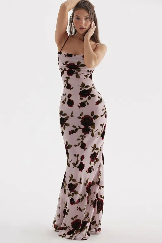 Women Serena Pink Devore Maxi Dress House Of CB Dresses