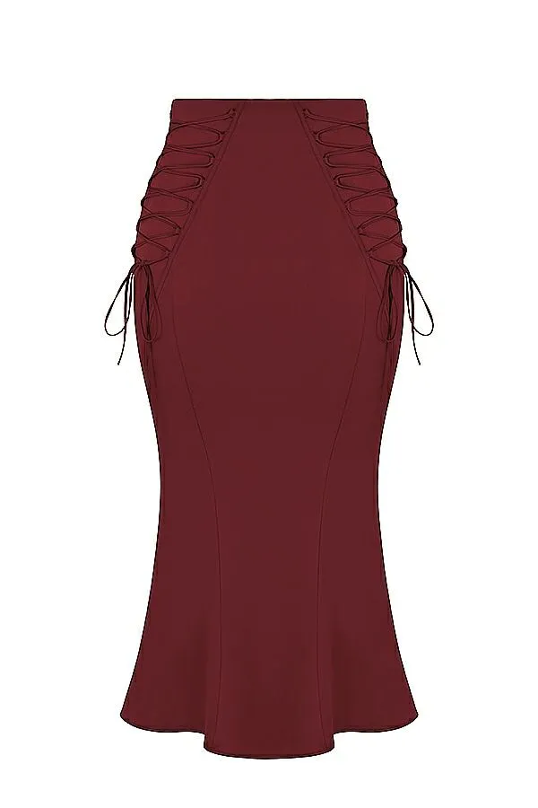 Women Sidonie Wine Satin Lace Up Midi Skirt House Of CB Dresses Women Sidonie Wine Satin Lace Up Midi Skirt House Of CB Dresses