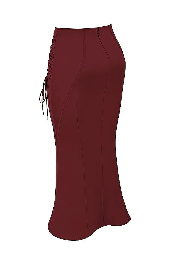 Women Sidonie Wine Satin Lace Up Midi Skirt House Of CB Dresses Women Sidonie Wine Satin Lace Up Midi Skirt House Of CB Dresses