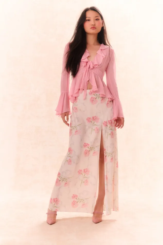 Women Skirts LoveShackFancy Connie Silk Floral Maxi Skirt Porcelain