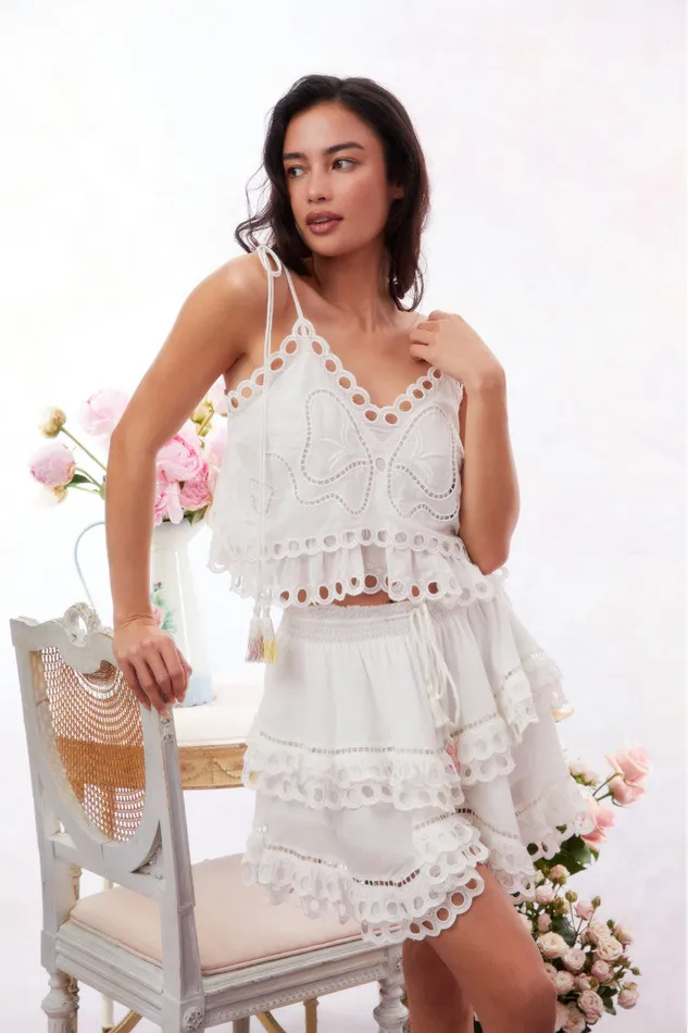 Women Skirts LoveShackFancy Dorene Eyelet Mini Skirt Soft White