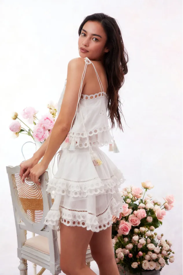 Women Skirts LoveShackFancy Dorene Eyelet Mini Skirt Soft White