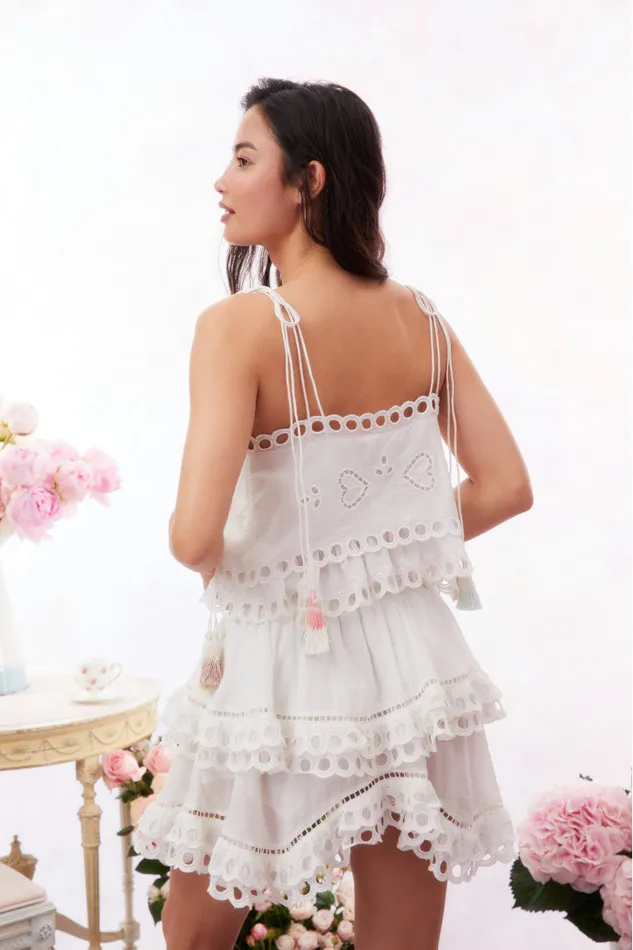 Women Skirts LoveShackFancy Dorene Eyelet Mini Skirt Soft White