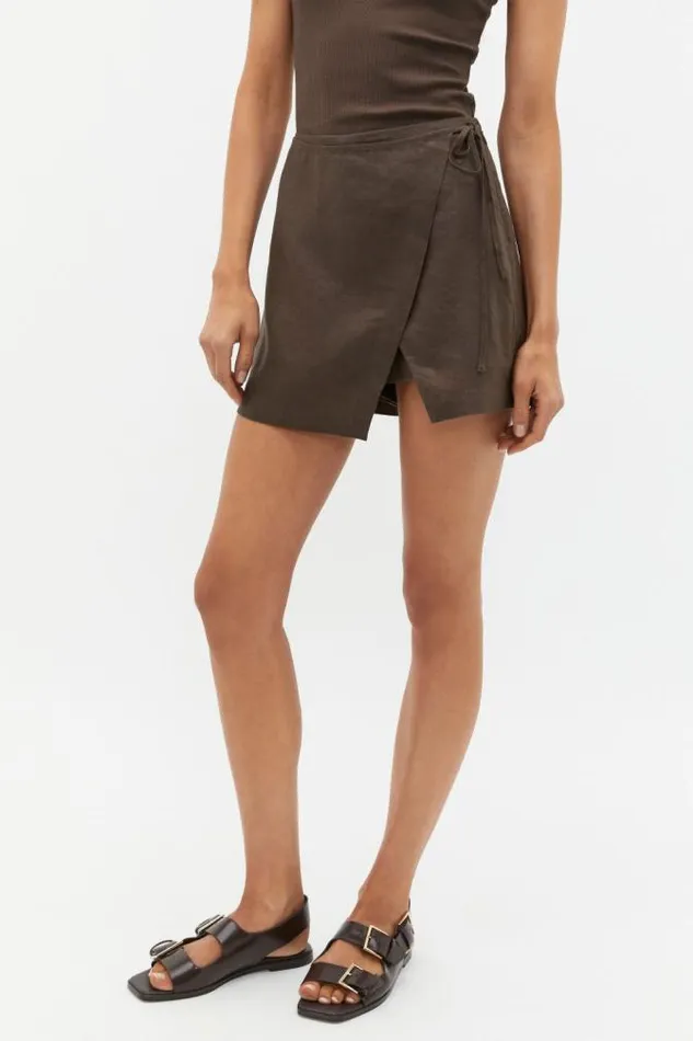 Women Skirts Seed Heritage Linen Tie Wrap Skort Dark Espresso