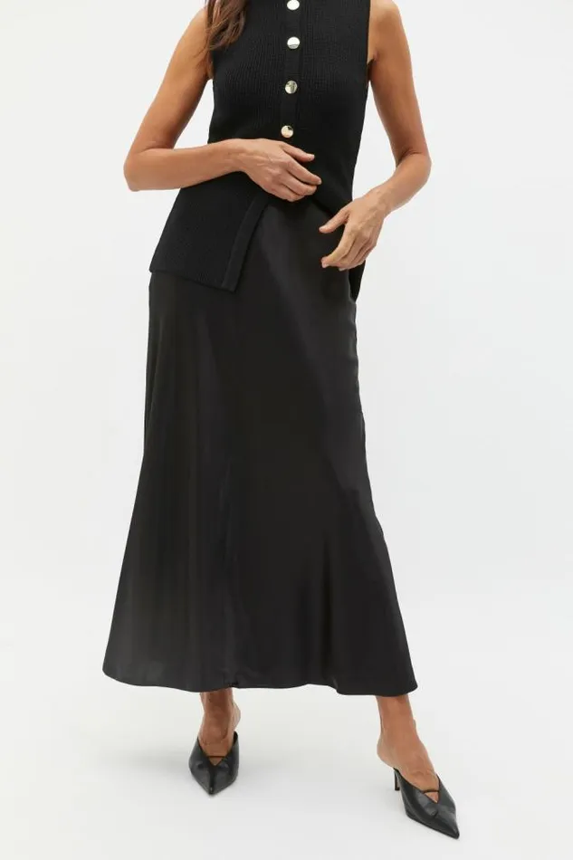 Women Skirts Seed Heritage Satin Midi Swing Skirt Black