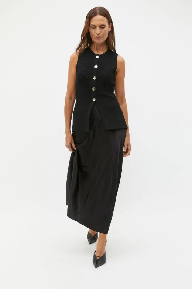 Women Skirts Seed Heritage Satin Midi Swing Skirt Black