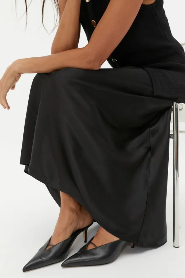 Women Skirts Seed Heritage Satin Midi Swing Skirt Black