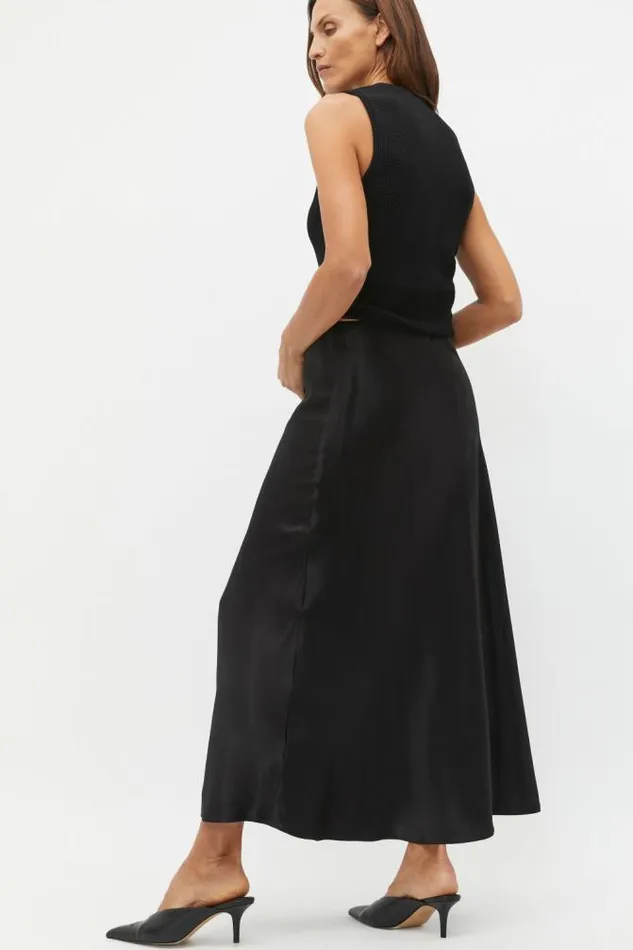 Women Skirts Seed Heritage Satin Midi Swing Skirt Black