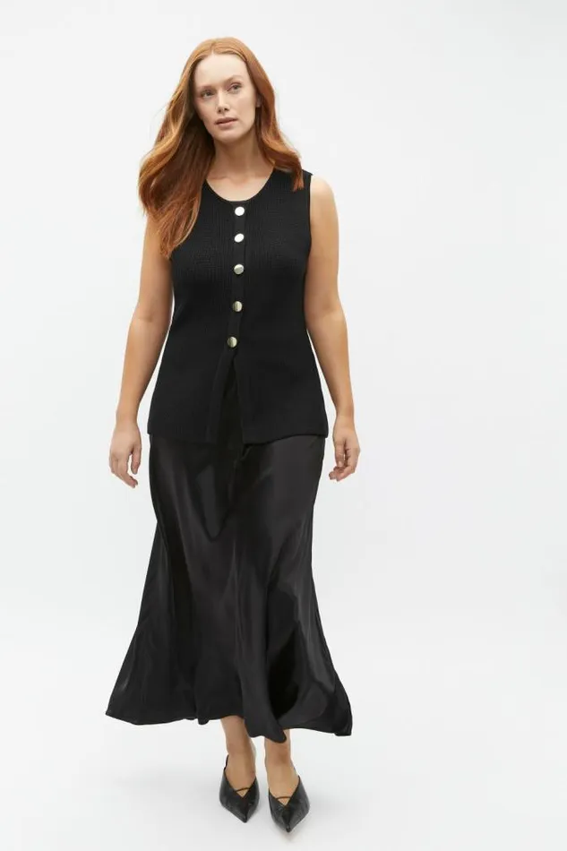 Women Skirts Seed Heritage Satin Midi Swing Skirt Black