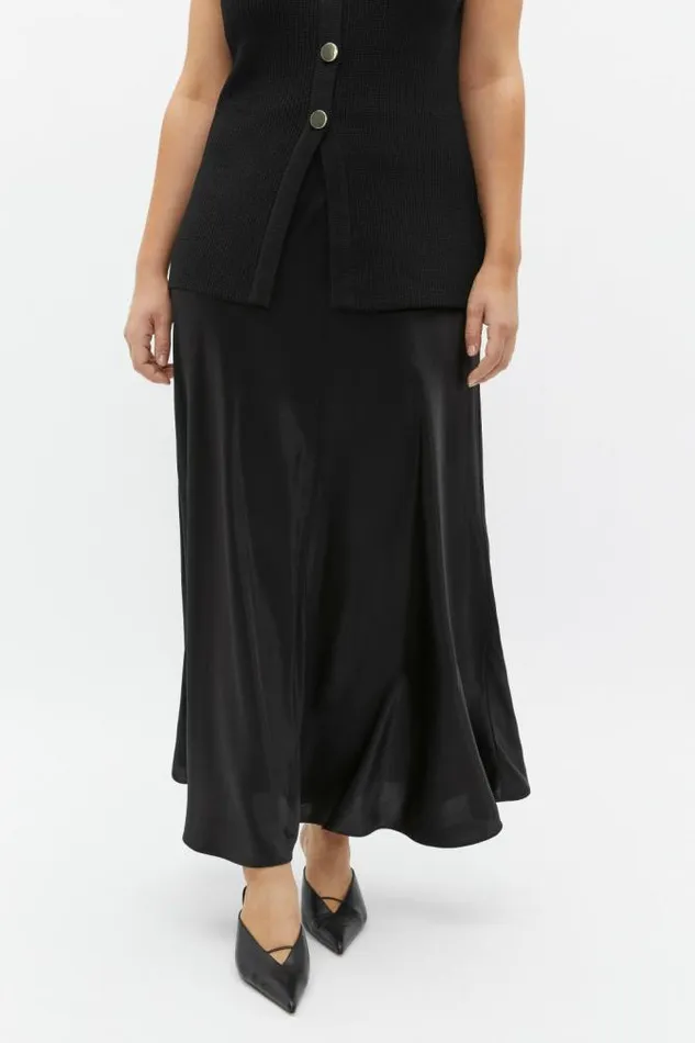 Women Skirts Seed Heritage Satin Midi Swing Skirt Black