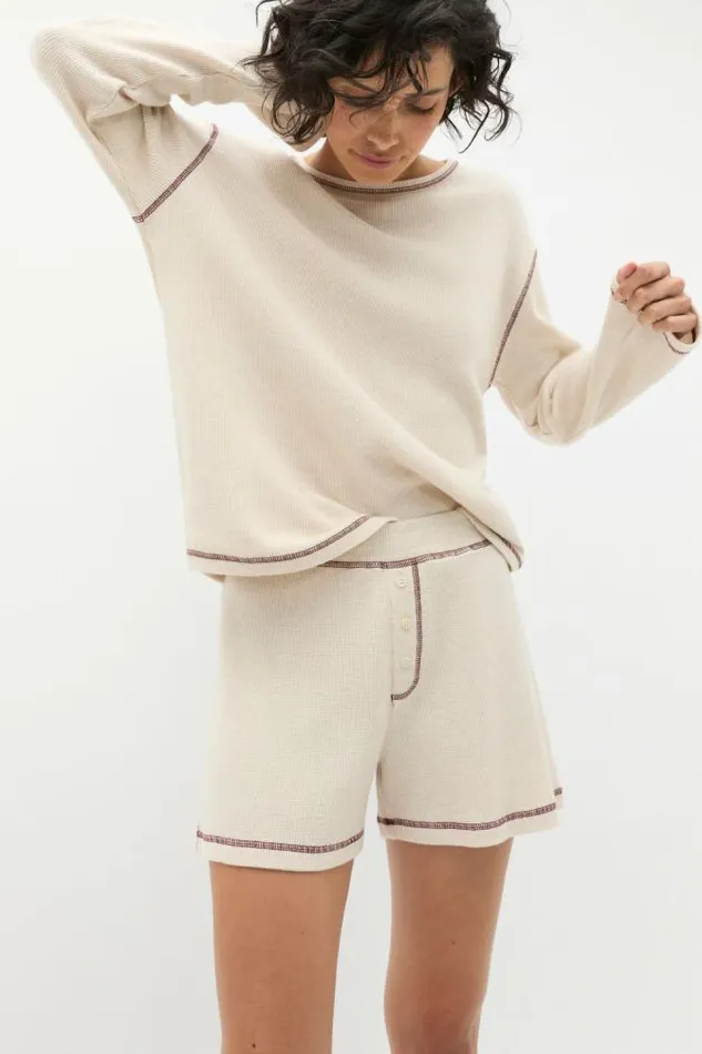 Women Sleepwear Seed Heritage Contrast Long Sleeve And Short PJ Set Oat Marle