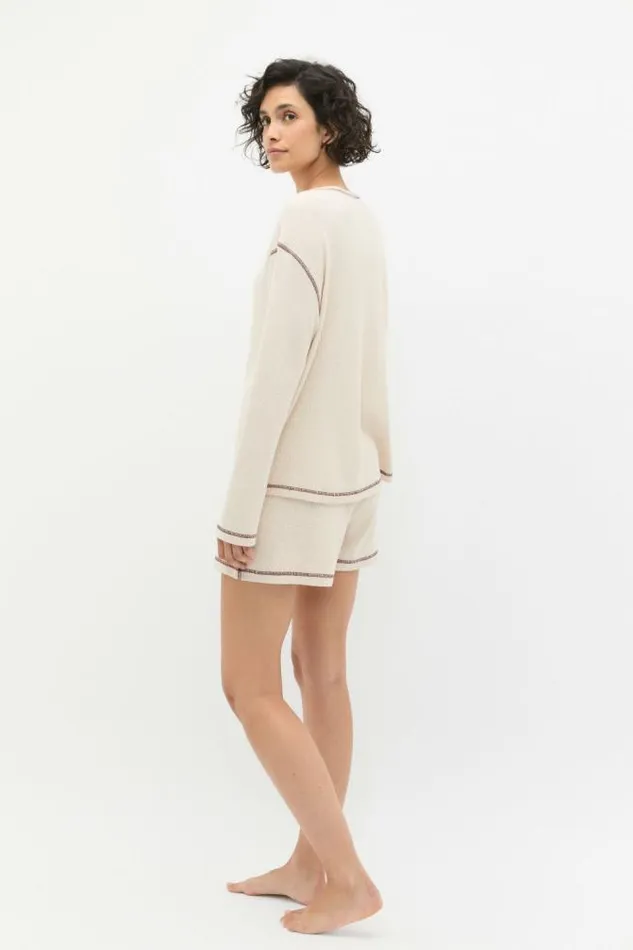Women Sleepwear Seed Heritage Contrast Long Sleeve And Short PJ Set Oat Marle