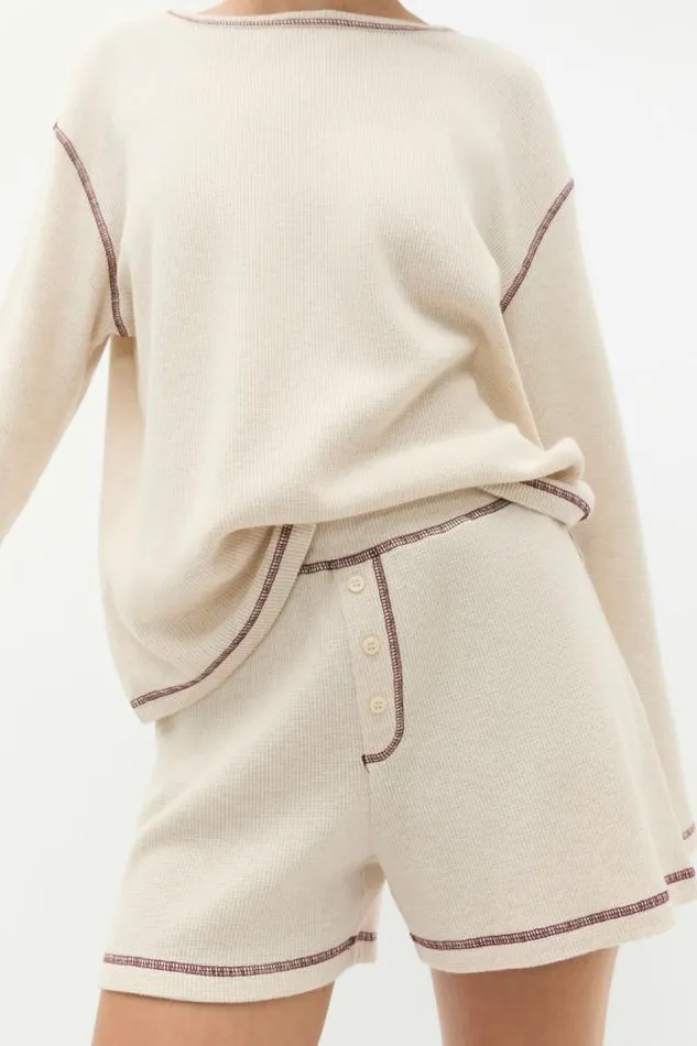 Women Sleepwear Seed Heritage Contrast Long Sleeve And Short PJ Set Oat Marle