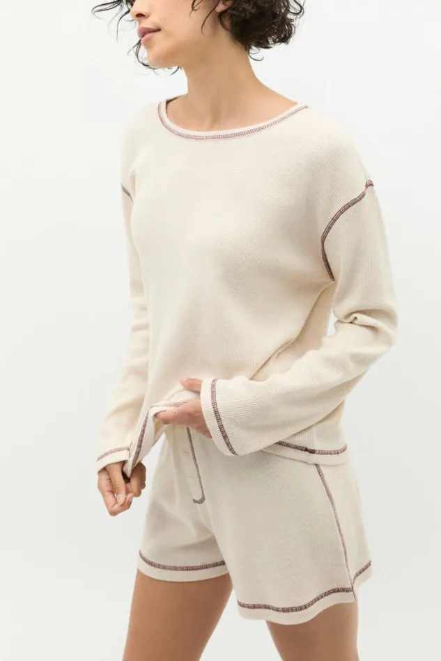 Women Sleepwear Seed Heritage Contrast Long Sleeve And Short PJ Set Oat Marle
