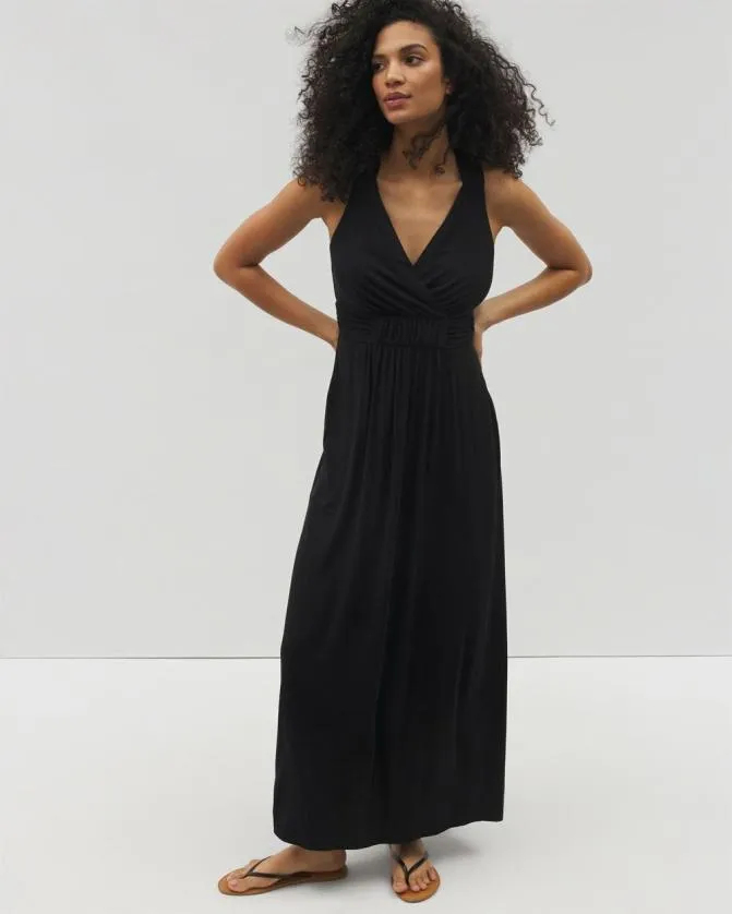 Women Soma Long Dresses Soft Jersey Isla Cross Back Maxi Bra Dress Black
