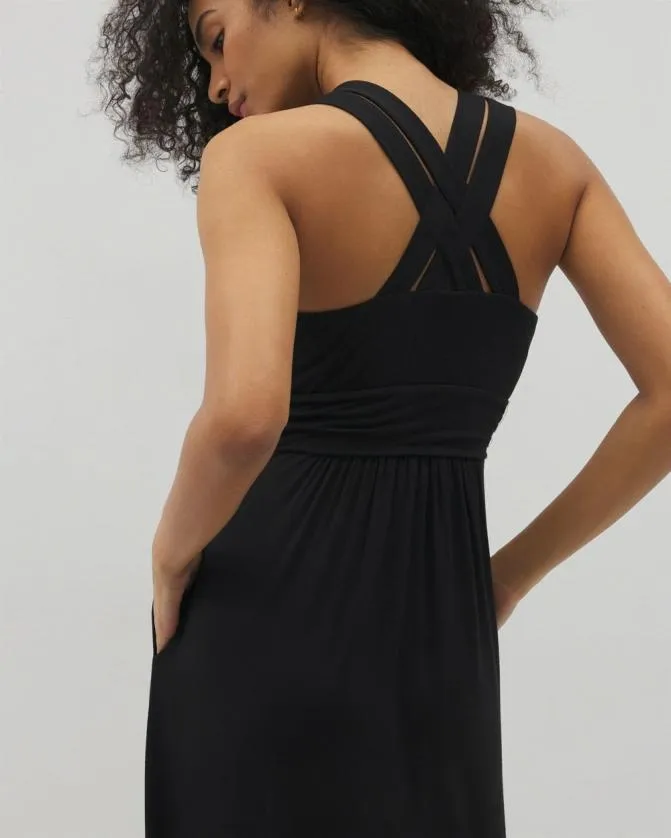 Women Soma Long Dresses Soft Jersey Isla Cross Back Maxi Bra Dress Black
