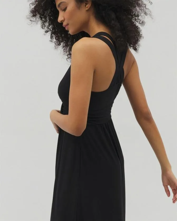 Women Soma Long Dresses Soft Jersey Isla Cross Back Maxi Bra Dress Black