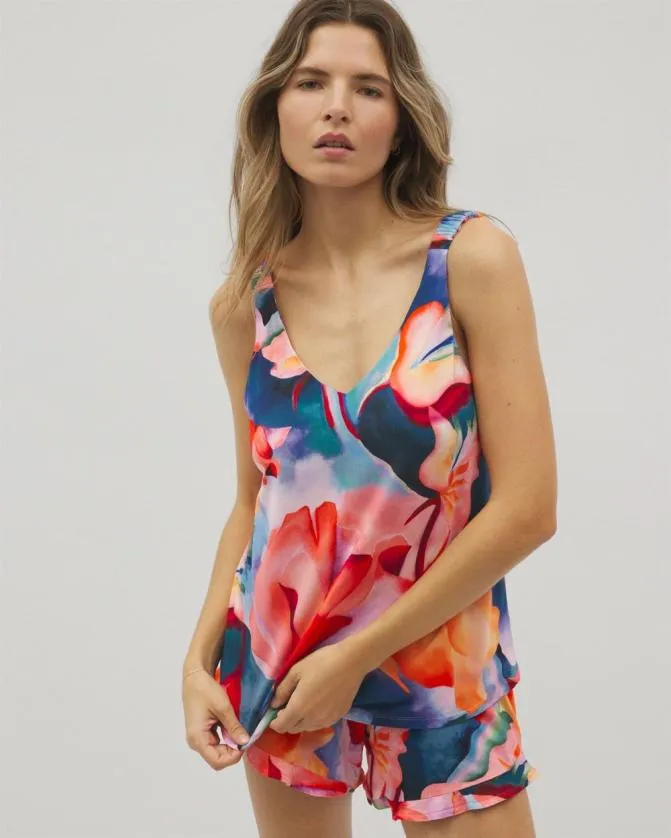 Women Soma Matching Separates Cool Nights Shirred Strap Tank Artist Garden Coral