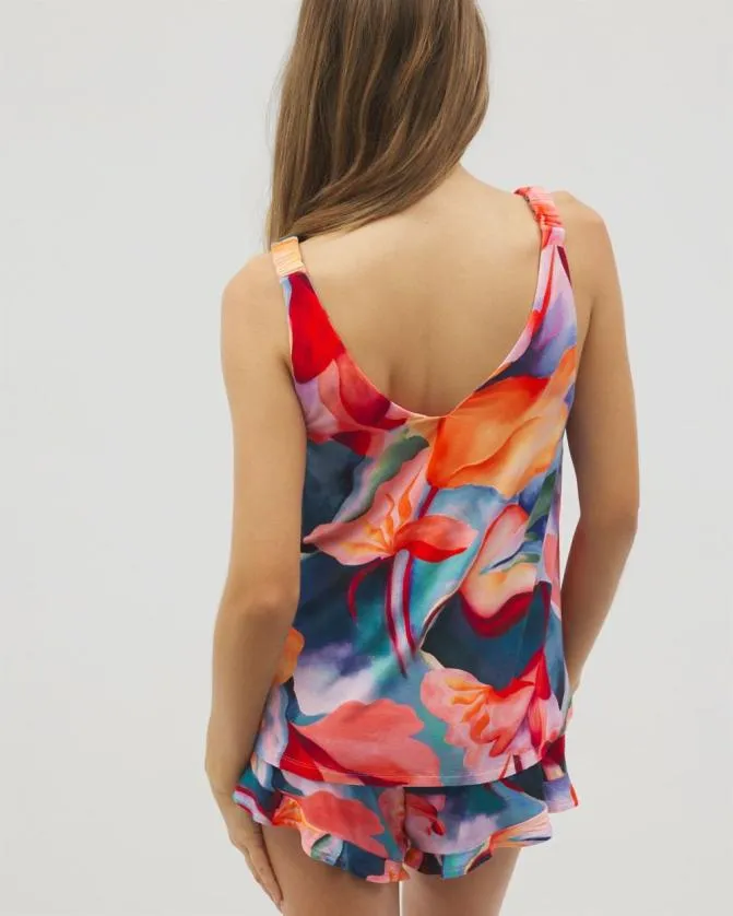 Women Soma Matching Separates Cool Nights Shirred Strap Tank Artist Garden Coral