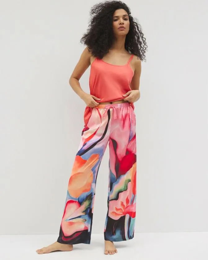 Women Soma Matching Separates Satin Printed Pajama Pants Artist Garden Placement C
