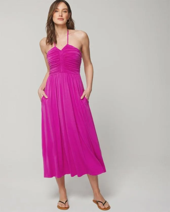 Women Soma Midi Dresses Soft Jersey Halter Tie Midi Bra Dress Wild Berry