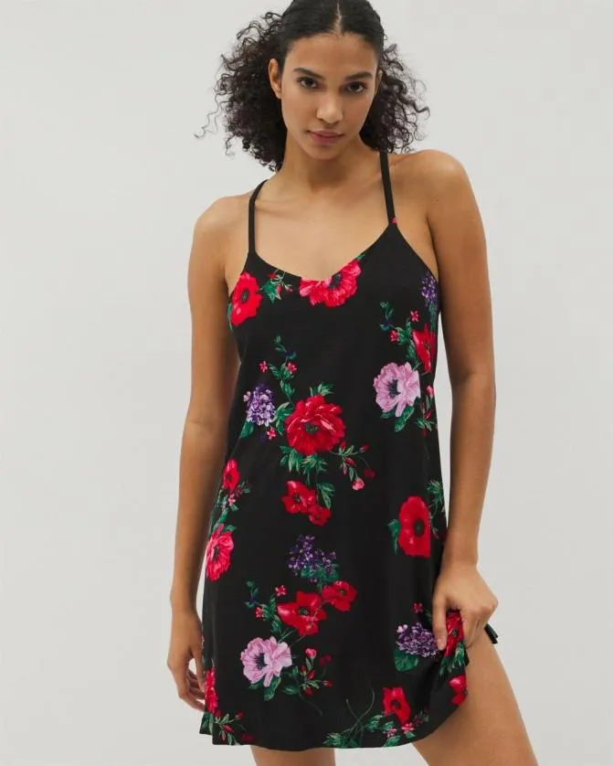Women Soma Nightgowns Cool Nights Lace Chemise Rhapsody Flora Black