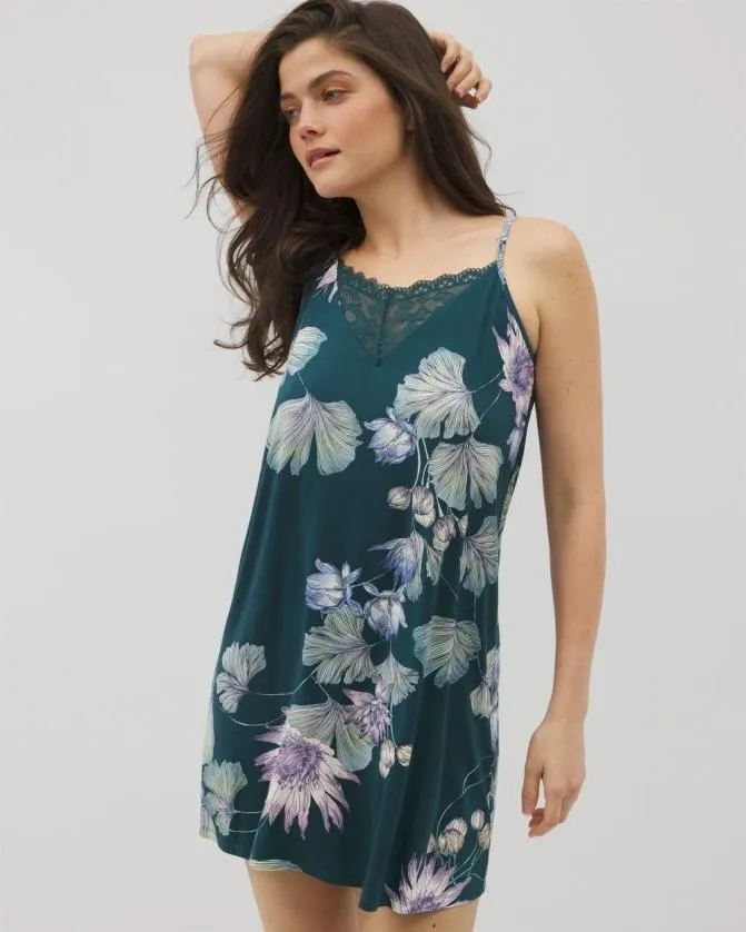 Women Soma Nightgowns Cool Nights LaceTrim Chemise Haven Botanical Dark Sea