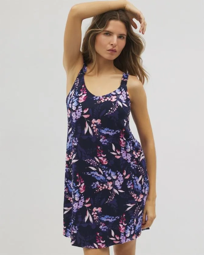 Women Soma Nightgowns Cool Nights Ruffle Strap Chemise Bloom Brightly Navy