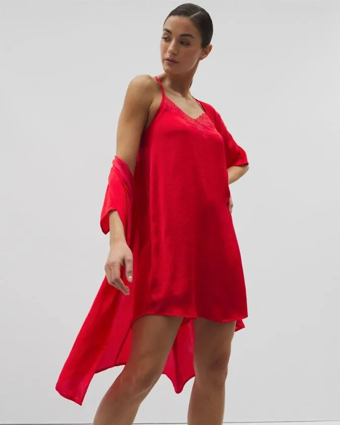 Women Soma Nightgowns Crinkle Satin LaceTrim Chemise Dare Me Red