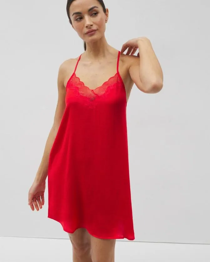 Women Soma Nightgowns Crinkle Satin LaceTrim Chemise Dare Me Red