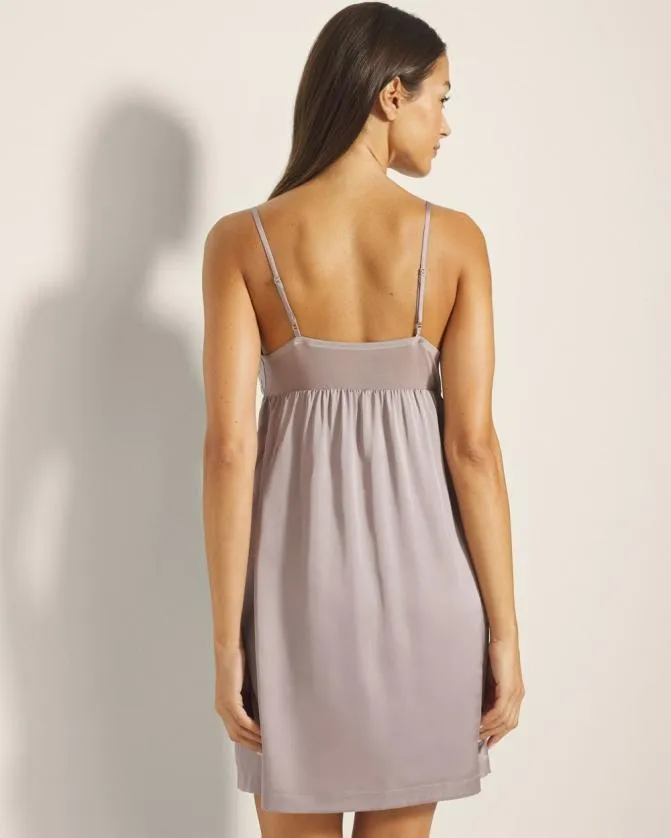 Women Soma Nightgowns Satin Lurex Embroidered Chemise Silver Taupe