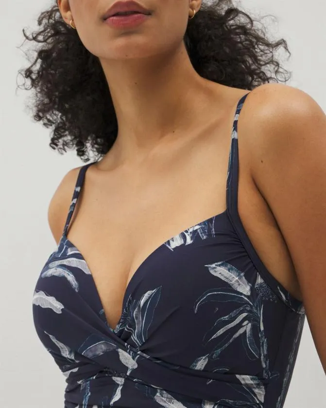 Women Soma One Piece Suits Swim TwistFront OnePiece Palm Toile Mini Navy