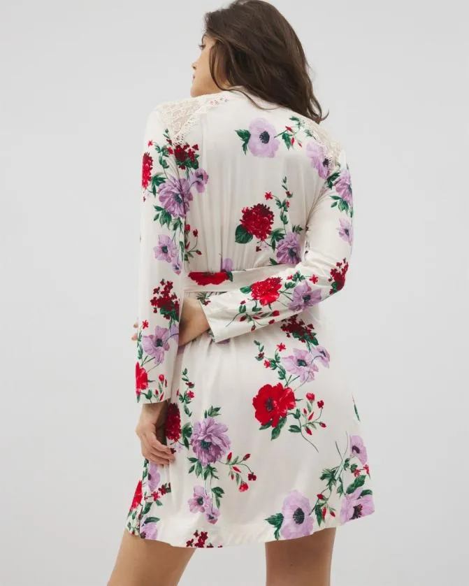 Women Soma Robes Cool Nights Short Robe With Lace Rhapsody Floral Sugar