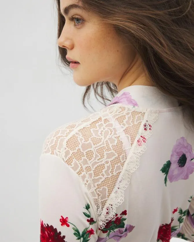 Women Soma Robes Cool Nights Short Robe With Lace Rhapsody Floral Sugar