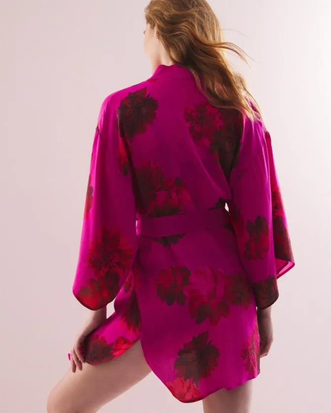 Women Soma S Sexiest Silk Chiffon Short Robe Va Va Blooms Pink