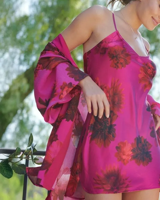 Women Soma S Sexiest Silk Chiffon Short Robe Va Va Blooms Pink