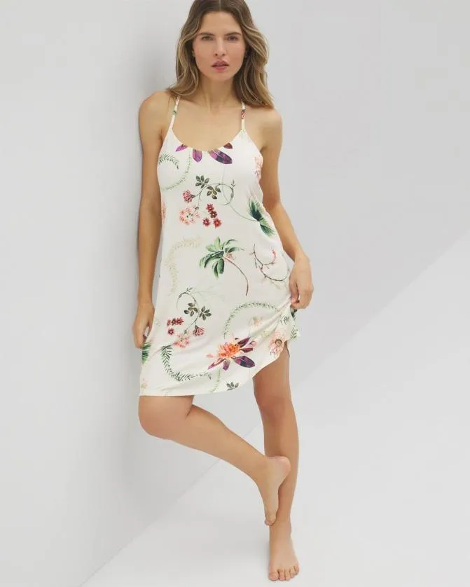 Women Soma Sleepshirts Cool Nights Strappy Sleepshirt Paradise Plumes Champagne