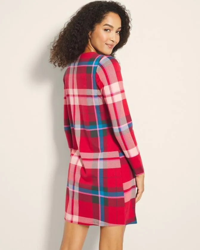 Women Soma Sleepshirts Embraceable LongSleeve Sleepshirt Snuggle Up Plaid Red