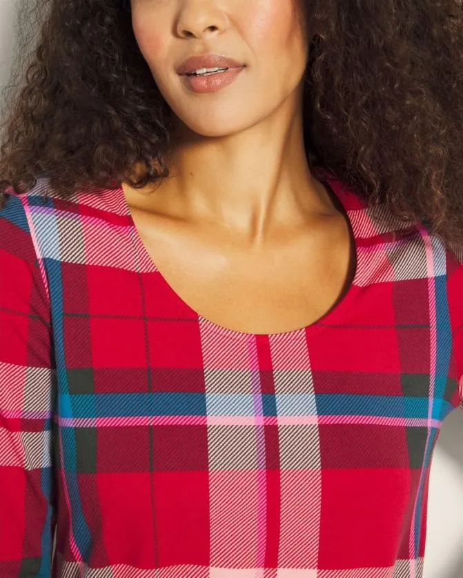 Women Soma Sleepshirts Embraceable LongSleeve Sleepshirt Snuggle Up Plaid Red
